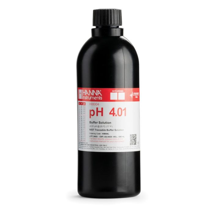 HI8004L/C pH 4.01 Calibration Buffer in FDA Bottle (500 mL)