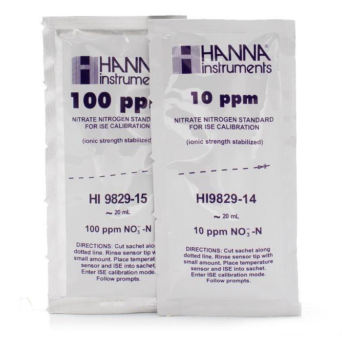 10 ppm and 100 ppm Nitrate (as N) Calibration Standard Sachets for HI9829 (10 x 25 mL each) – HI9829-14/15