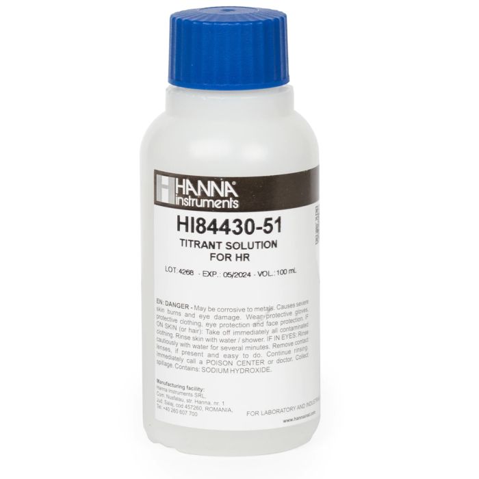 High Range Titrant for Titratable Acidity in Water Titrator – HI84430-51
