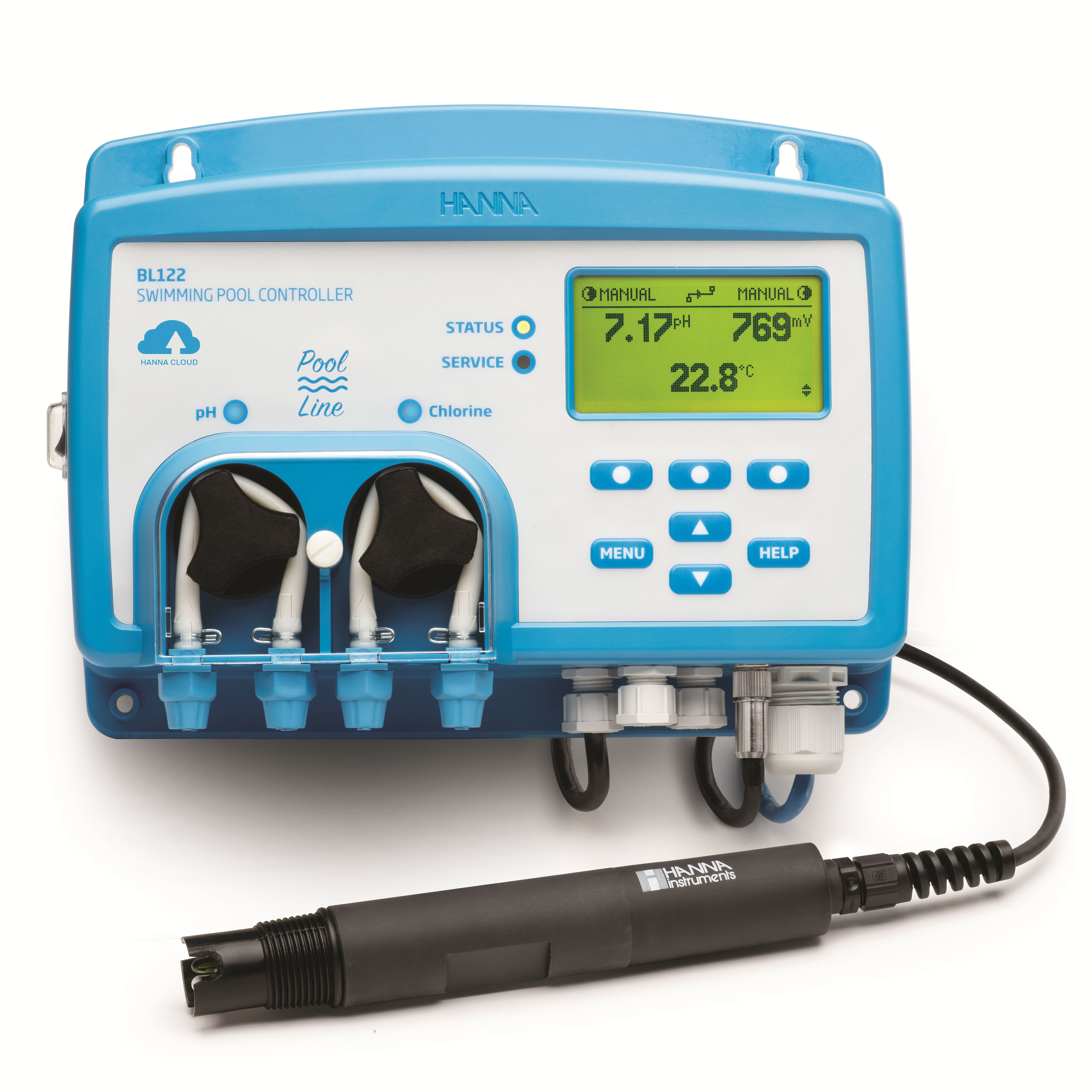 Cloud Enabled Swimming Pool Controller with Built-in Dosing Pumps and In-line Mounting Kit